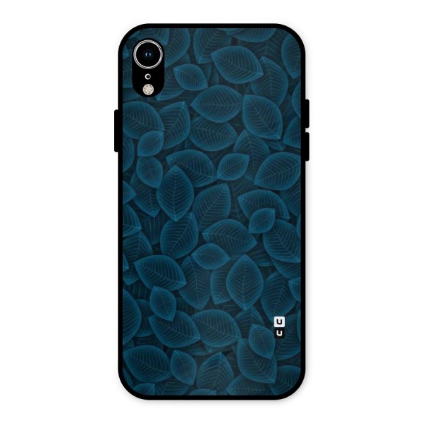 Blue Thin Leaves Metal Back Case for iPhone XR