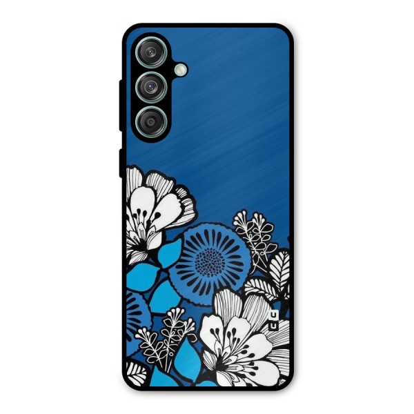 Blue White Flowers Metal Back Case for Galaxy M55 5G