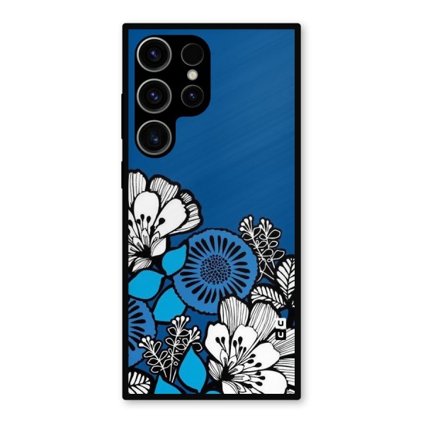 Blue White Flowers Metal Back Case for Galaxy S23 Ultra