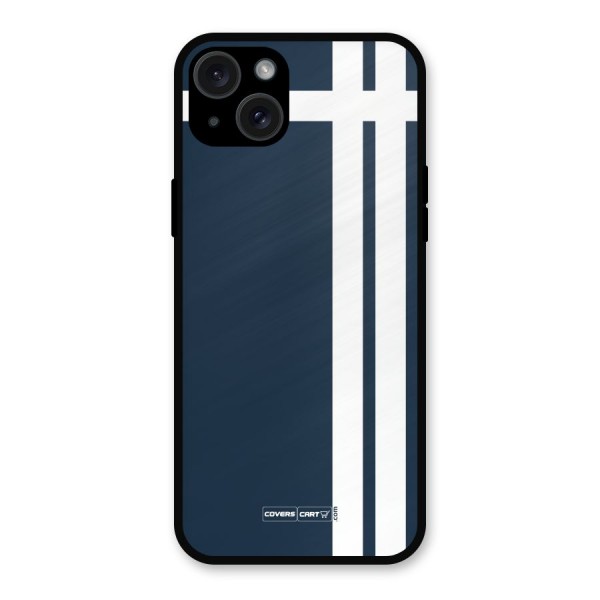 Blue and White Metal Back Case for iPhone 15 Plus