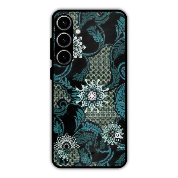 Bottle Green Floral Metal Back Case for Galaxy S24 Plus