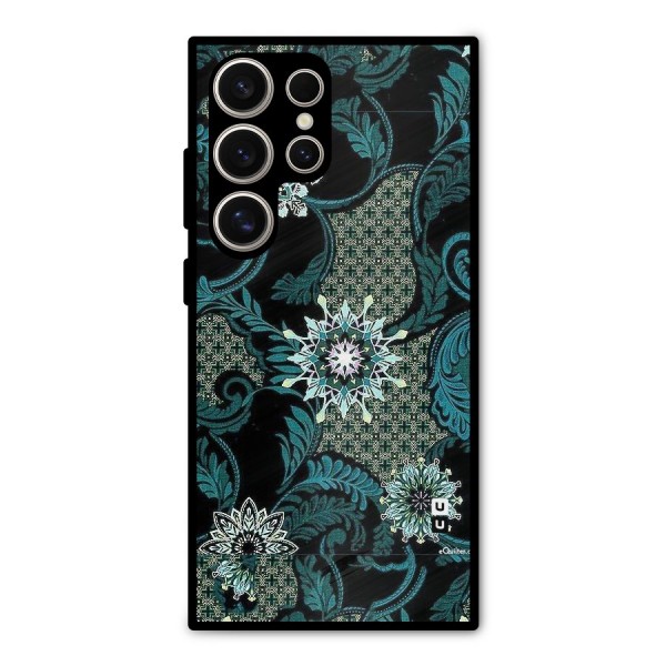 Bottle Green Floral Metal Back Case for Galaxy S24 Ultra