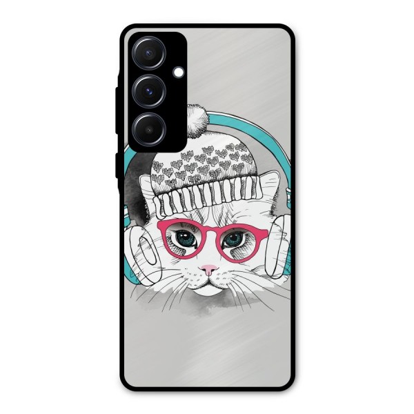 Cat Headphones Metal Back Case for Galaxy A55