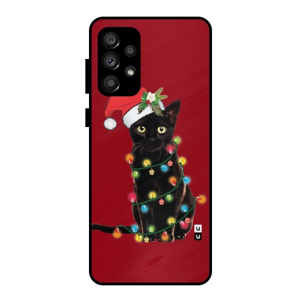 Christmas Cap Cat Metal Back Case for Galaxy A73 5G