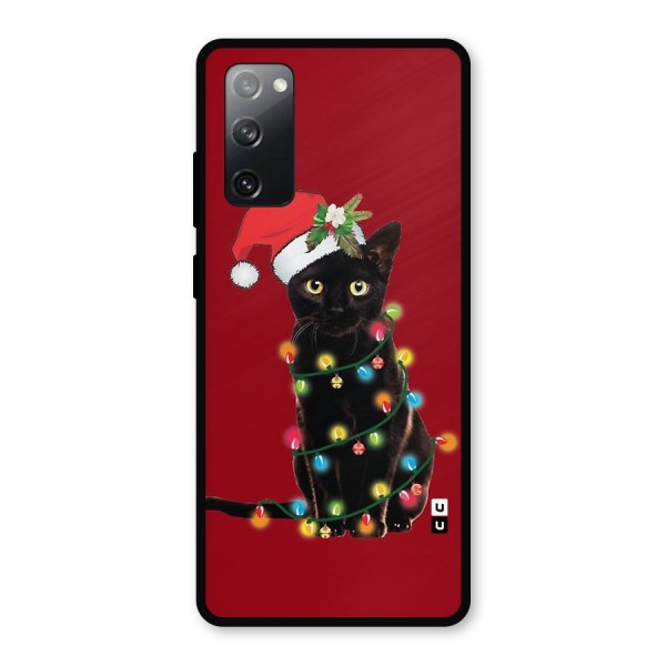 Christmas Cap Cat Metal Back Case for Galaxy S20 FE