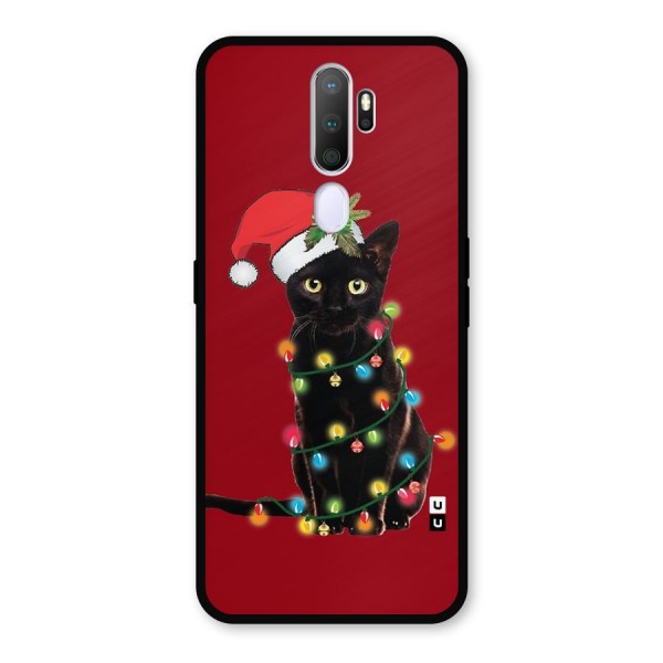 Christmas Cap Cat Metal Back Case for Oppo A9 (2020)