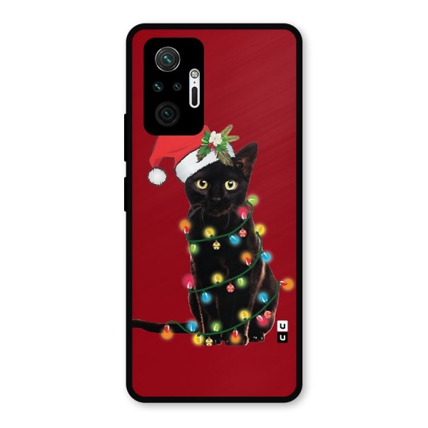 Christmas Cap Cat Metal Back Case for Redmi Note 10 Pro