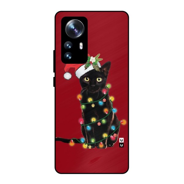 Christmas Cap Cat Metal Back Case for Xiaomi 12 Pro
