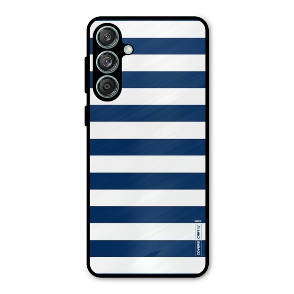 Classic Blue White Stripes Metal Back Case for Galaxy M55 5G