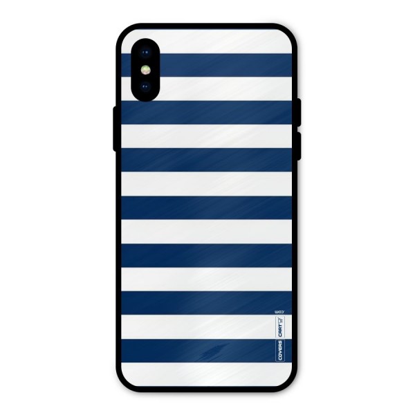 Classic Blue White Stripes Metal Back Case for iPhone X