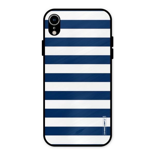 Classic Blue White Stripes Metal Back Case for iPhone XR