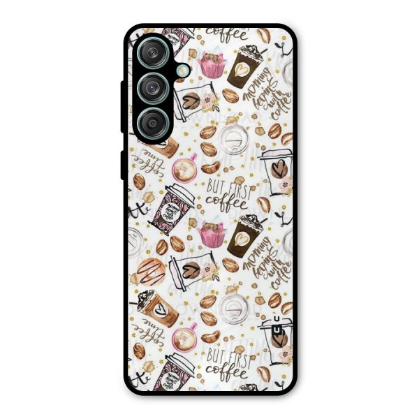 Coffee Pattern Metal Back Case for Galaxy M55 5G