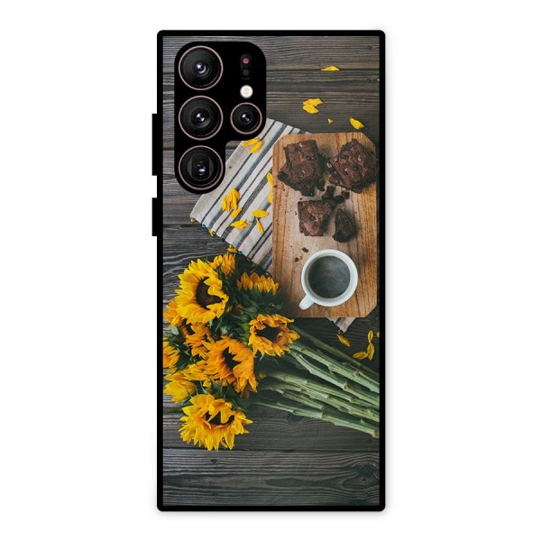Coffee and Flowers Metal Back Case for Galaxy S22 Ultra 5G