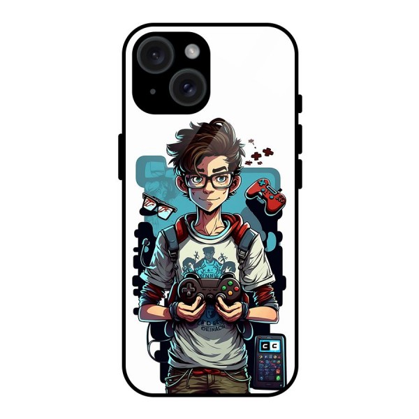 Cool Gamer Guy Glass Back Case for iPhone 15