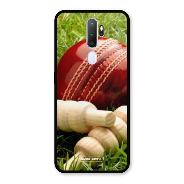 Cricket Ball and Stumps Metal Back Case for Oppo A9 (2020)