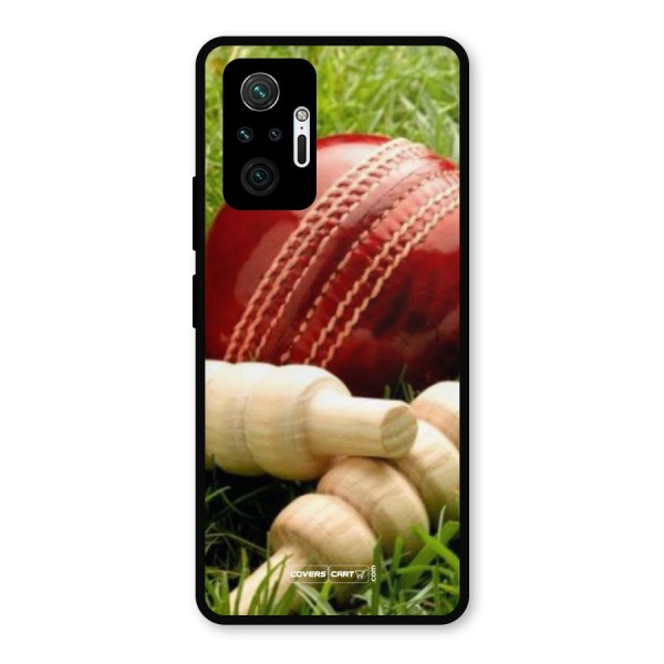 Cricket Ball and Stumps Metal Back Case for Redmi Note 10 Pro