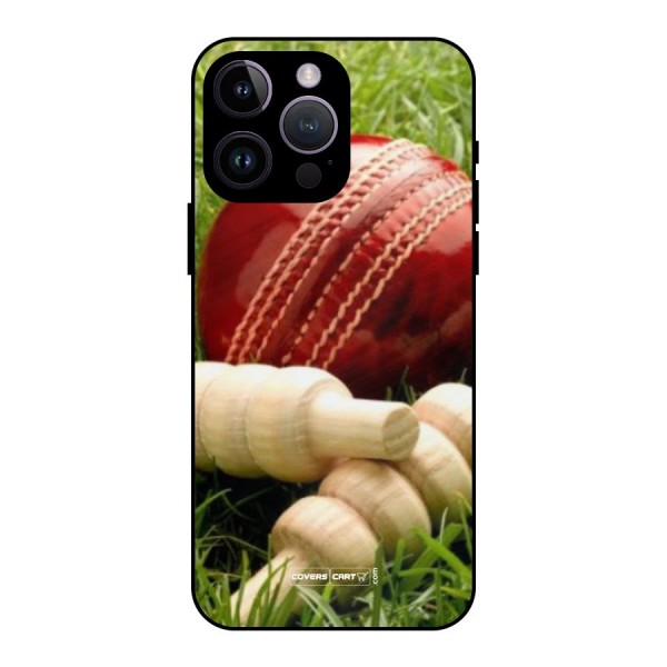 Cricket Ball and Stumps Metal Back Case for iPhone 14 Pro Max