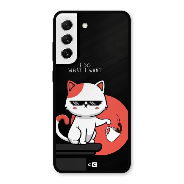 Cute Attitude Cat Metal Back Case for Galaxy S21 FE 5G