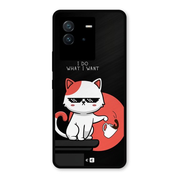 Cute Attitude Cat Metal Back Case for iQOO Neo 6 5G