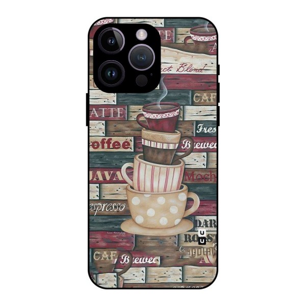 Cute Coffee Cups Metal Back Case for iPhone 14 Pro Max