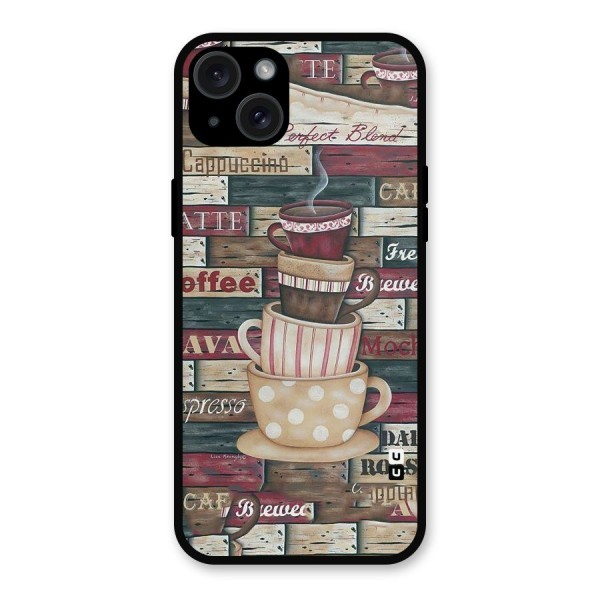 Cute Coffee Cups Metal Back Case for iPhone 15 Plus