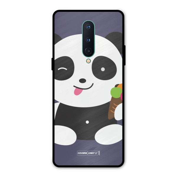 Cute Panda Blue Metal Back Case for OnePlus 8