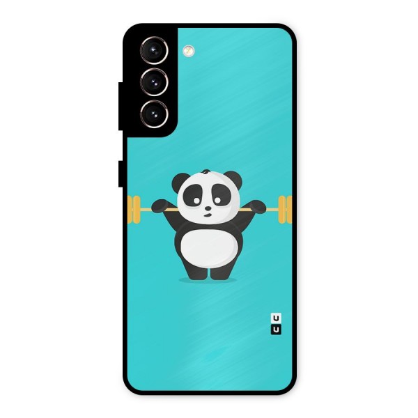 Cute Weightlifting Panda Metal Back Case for Galaxy S21 5G