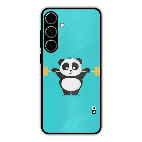 Cute Weightlifting Panda Metal Back Case for Galaxy S24 Plus