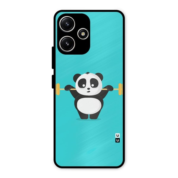Cute Weightlifting Panda Metal Back Case for Poco M6 Pro