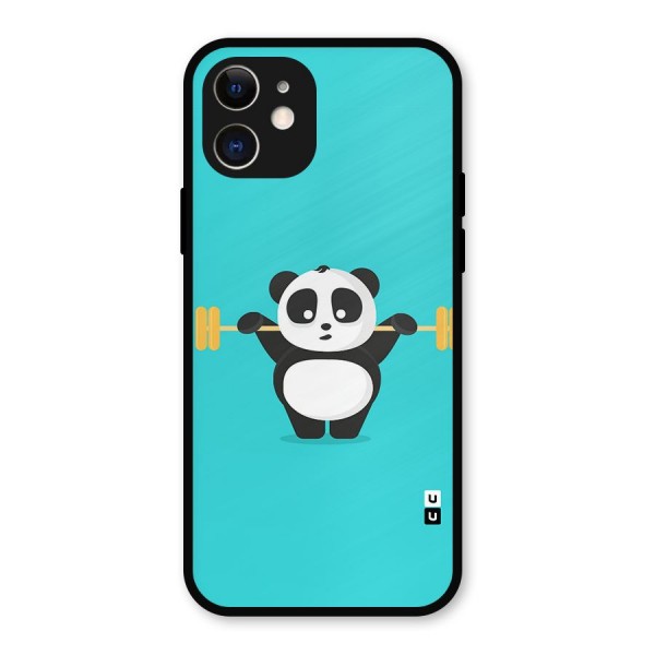 Cute Weightlifting Panda Metal Back Case for iPhone 12