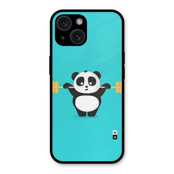 Cute Weightlifting Panda Metal Back Case for iPhone 15