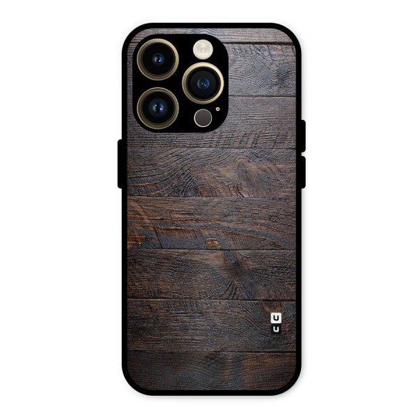Dark Wood Printed Metal Back Case for iPhone 14 Pro