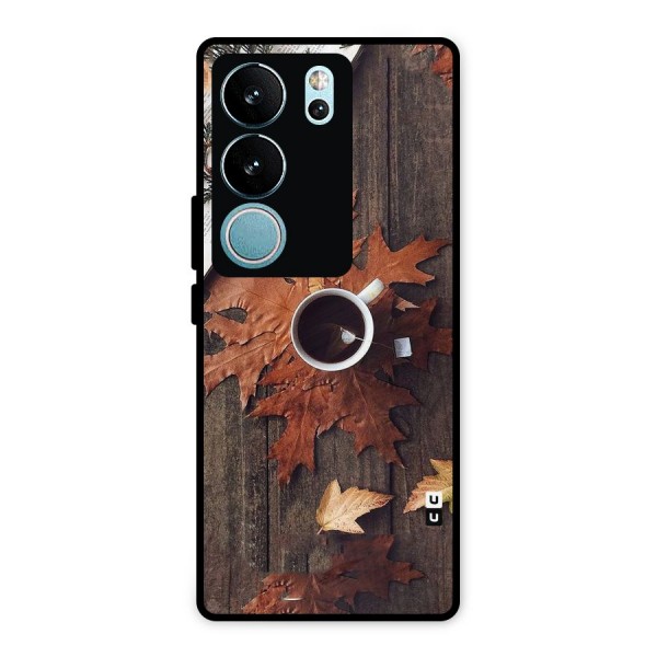 Fall Leaf Coffee Metal Back Case for Vivo V29 Pro