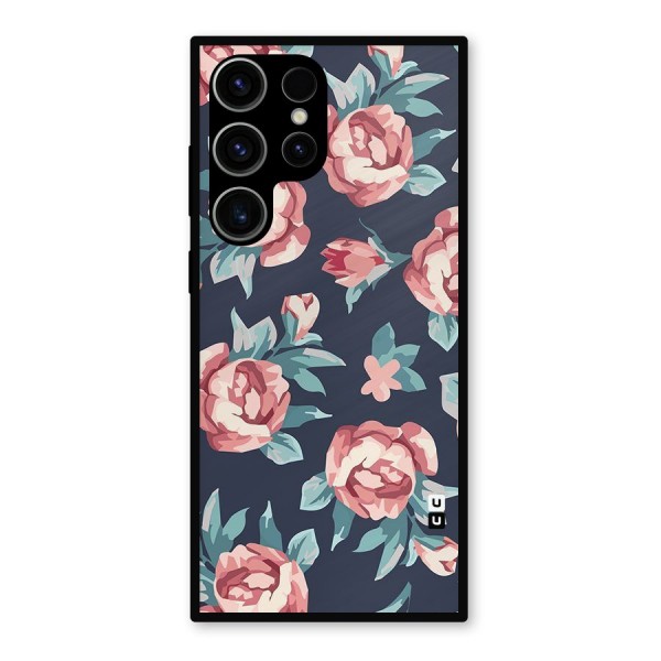 Flowers Painting Metal Back Case for Galaxy S23 Ultra