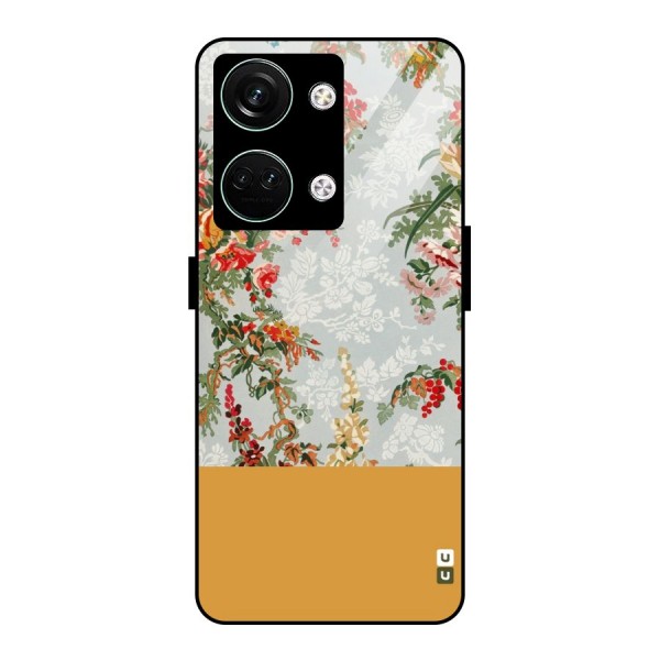 Golden Stripe on Floral Glass Back Case for Oneplus Nord 3