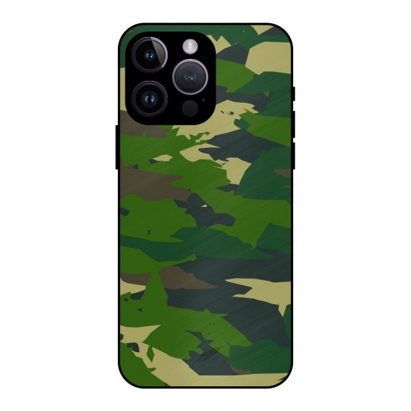 Green Camouflage Army Metal Back Case for iPhone 14 Pro Max