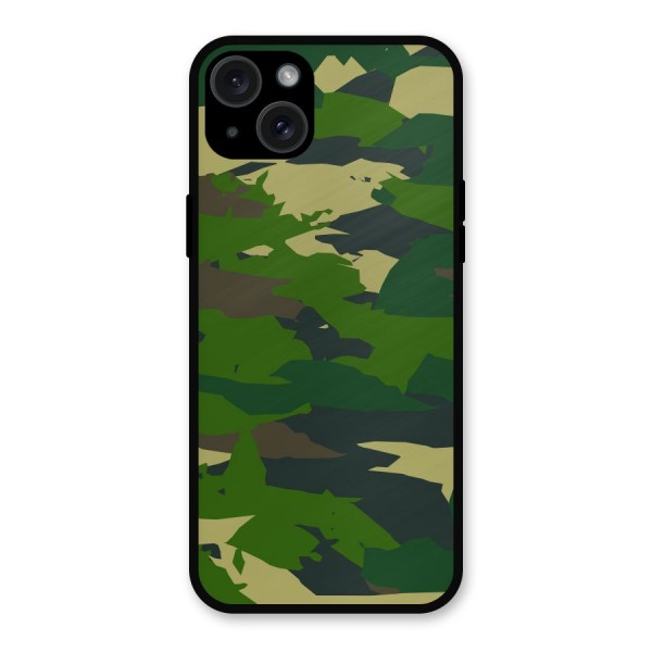 Green Camouflage Army Metal Back Case for iPhone 15 Plus
