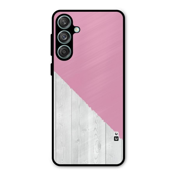 Grey Pink Wooden Design Metal Back Case for Galaxy M55 5G