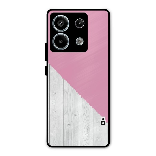 Grey Pink Wooden Design Metal Back Case for Redmi Note 13 Pro 5G