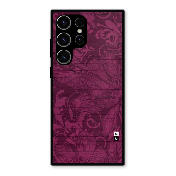 Magenta Floral Pattern Metal Back Case for Galaxy S23 Ultra