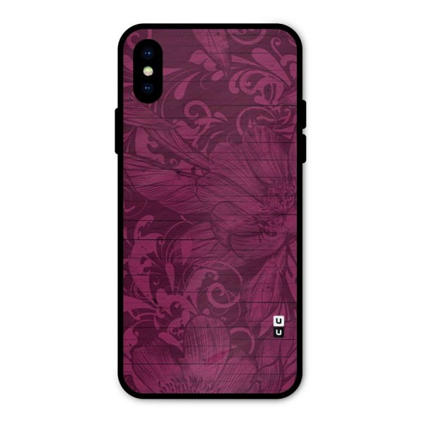 Magenta Floral Pattern Metal Back Case for iPhone X