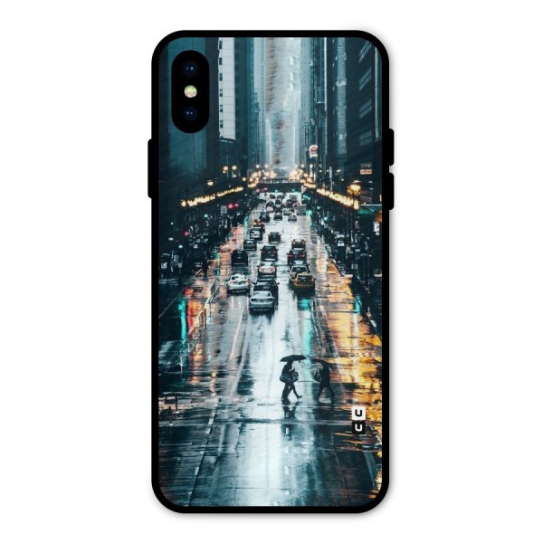 NY Streets Rainy Metal Back Case for iPhone X