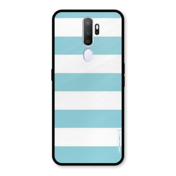 Pastel Blue White Stripes Metal Back Case for Oppo A9 (2020)