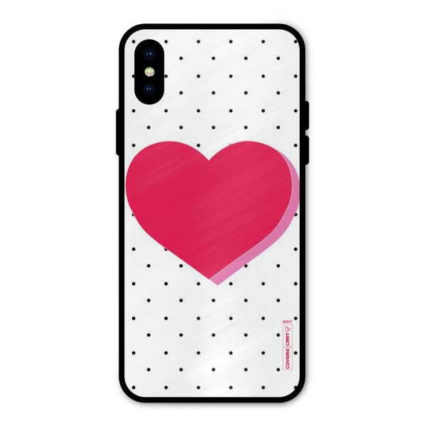 Pink Polka Heart Metal Back Case for iPhone X