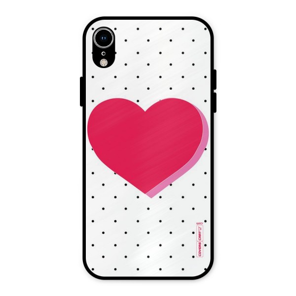 Pink Polka Heart Metal Back Case for iPhone XR