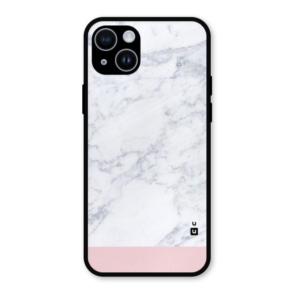 Pink White Merge Marble Metal Back Case for iPhone 14