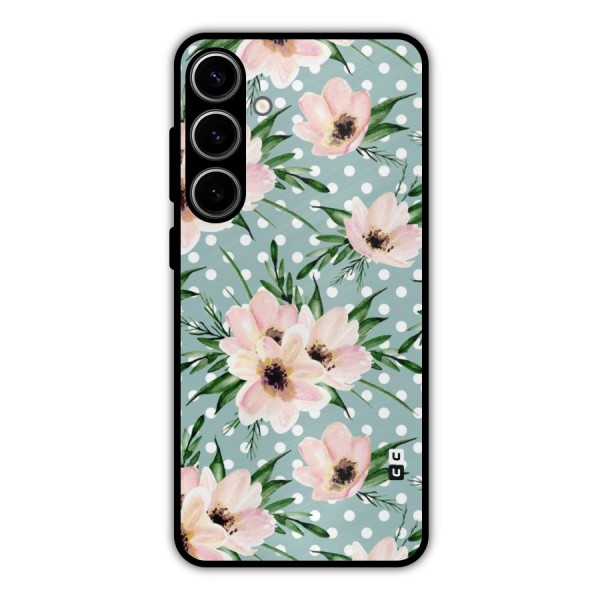 Polka Art Floral Metal Back Case for Galaxy S24 Plus