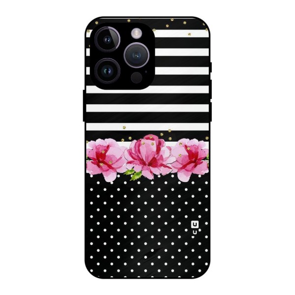 Polka Floral Stripes Metal Back Case for iPhone 14 Pro Max