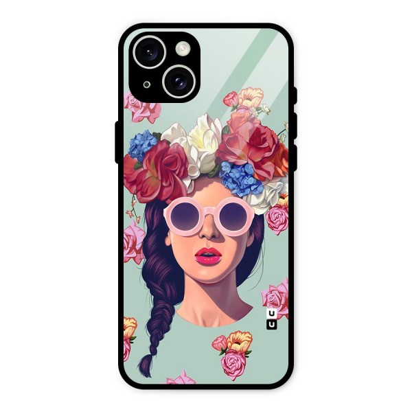 Pretty Girl Florals Illustration Art Glass Back Case for iPhone 15 Plus