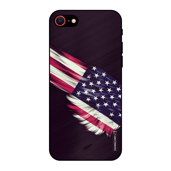 Red And White Stripes Stars Metal Back Case for iPhone 8